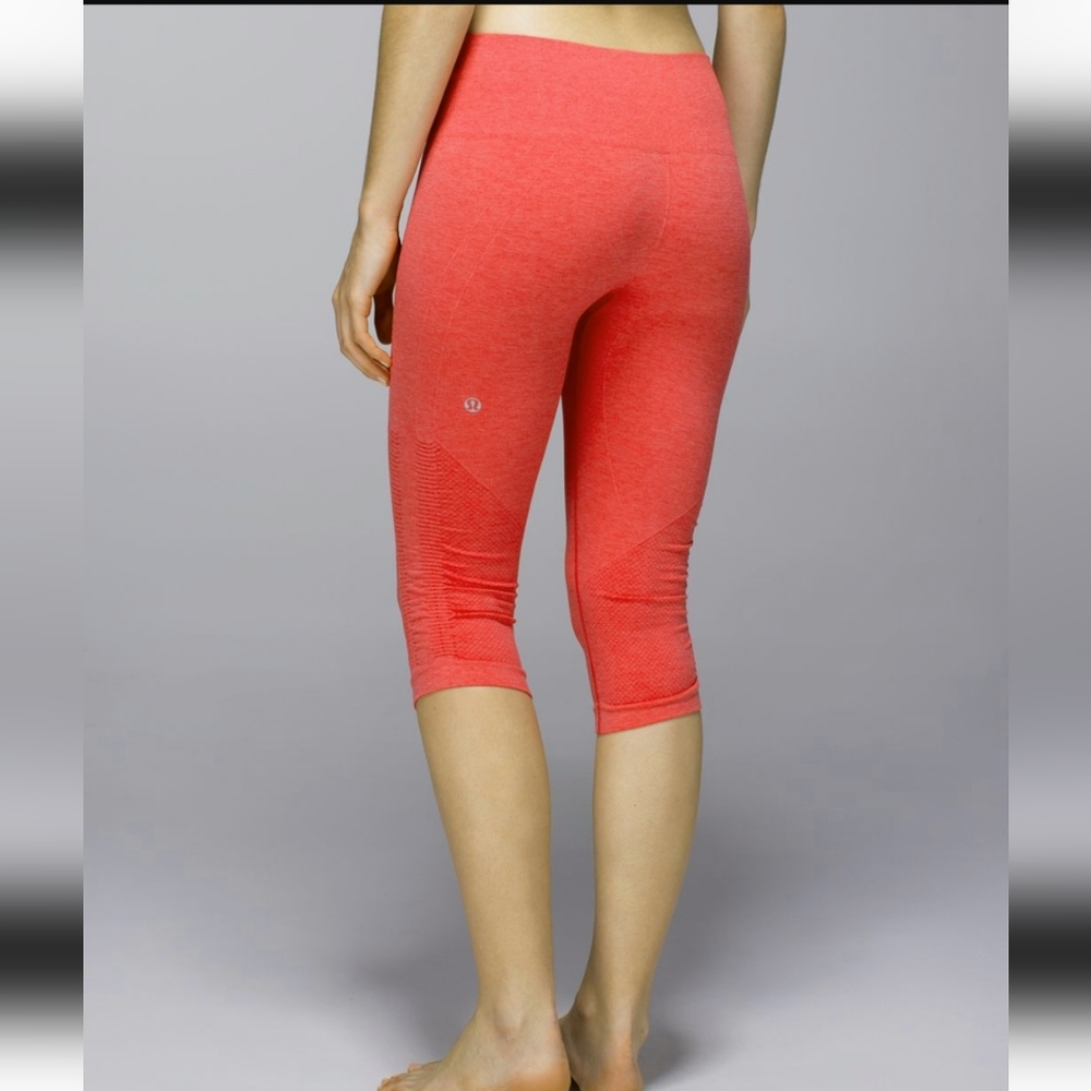 Lululemon IN THE FLOW CROP Seamless Leggings Sz 4 Coral Orange Active Gym - Picture 2 of 11